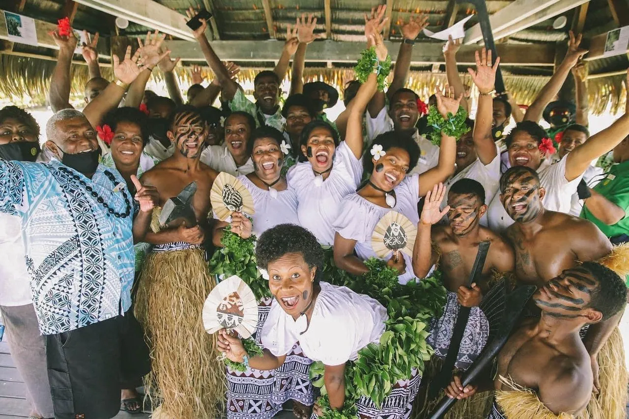 Warm welcome celebration with locals in Fiji